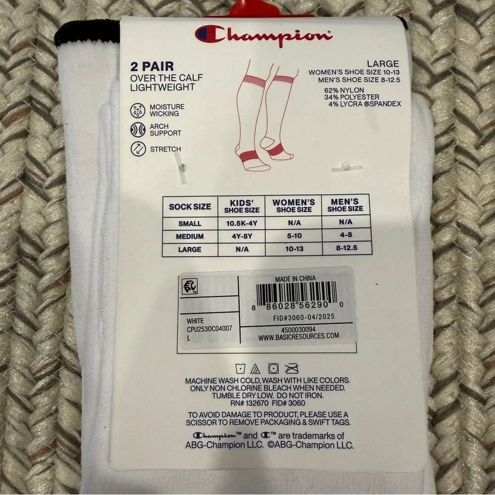NWT Champion White Over the Calf Soccer Socks - 2 pairs